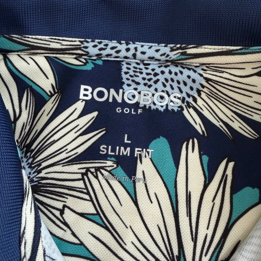 Bonobos Golf Slim Fit Sunflower‎ Floral Print Short Sleeve Polo Men's Large Blue - Picture 4 of 4